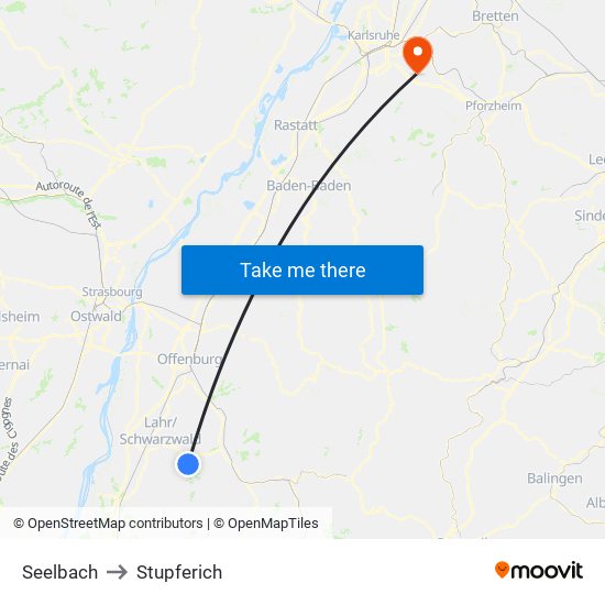 Seelbach to Stupferich map
