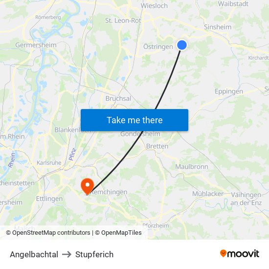 Angelbachtal to Stupferich map