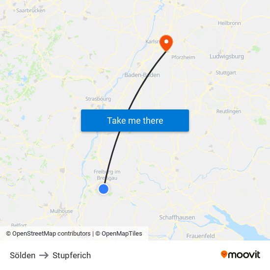 Sölden to Stupferich map