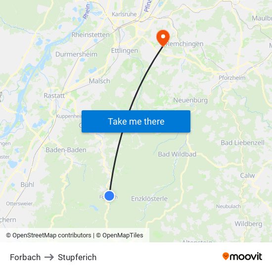 Forbach to Stupferich map