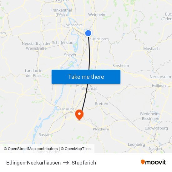 Edingen-Neckarhausen to Stupferich map