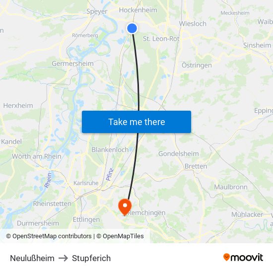 Neulußheim to Stupferich map