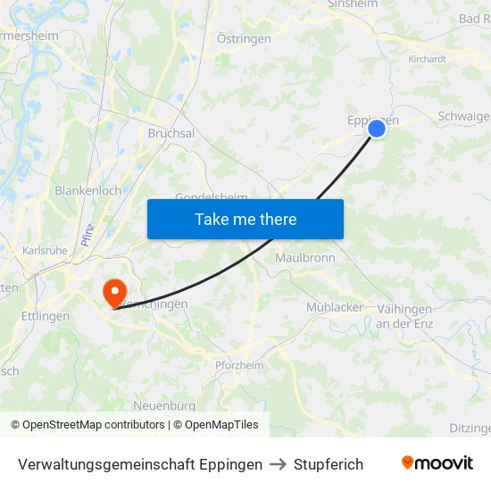Verwaltungsgemeinschaft Eppingen to Stupferich map
