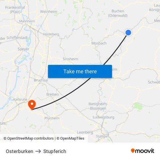 Osterburken to Stupferich map