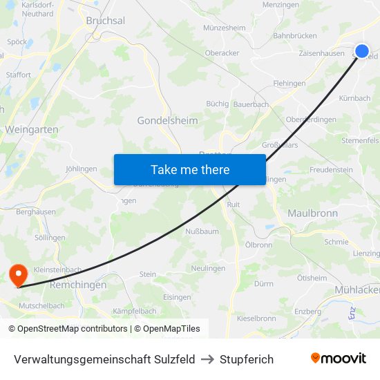 Verwaltungsgemeinschaft Sulzfeld to Stupferich map