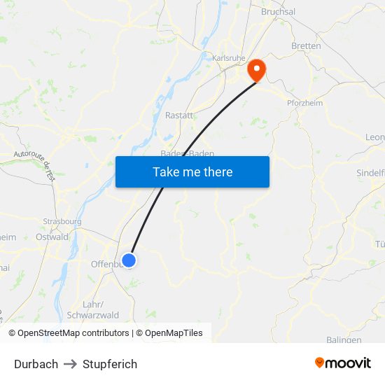 Durbach to Stupferich map
