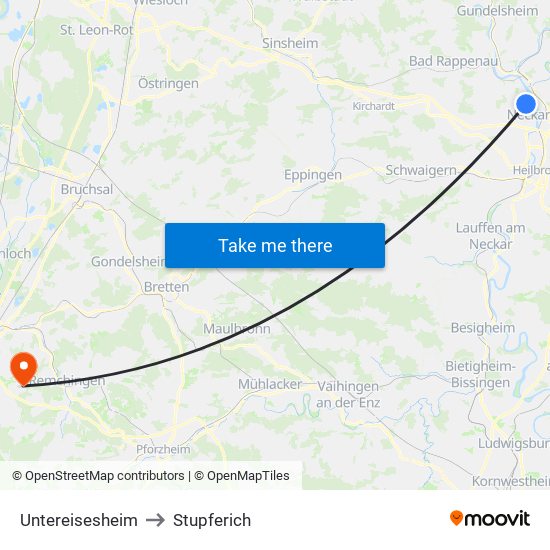 Untereisesheim to Stupferich map