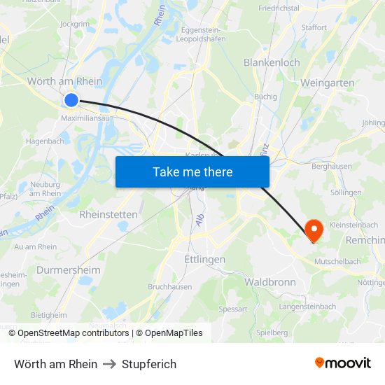 Wörth am Rhein to Stupferich map