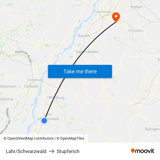 Lahr/Schwarzwald to Stupferich map