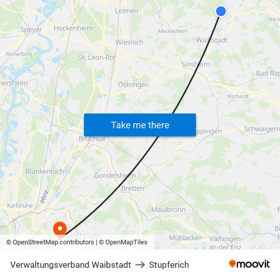 Verwaltungsverband Waibstadt to Stupferich map