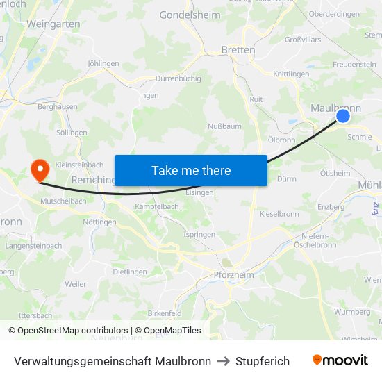 Verwaltungsgemeinschaft Maulbronn to Stupferich map