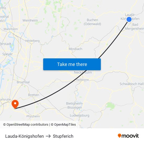 Lauda-Königshofen to Stupferich map