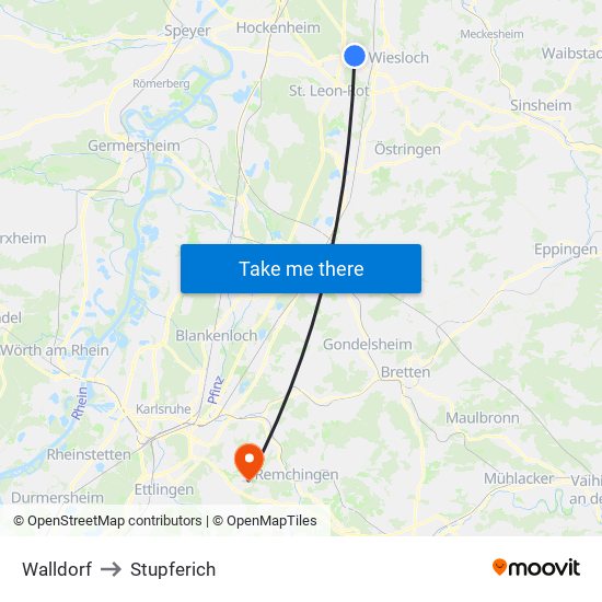 Walldorf to Stupferich map