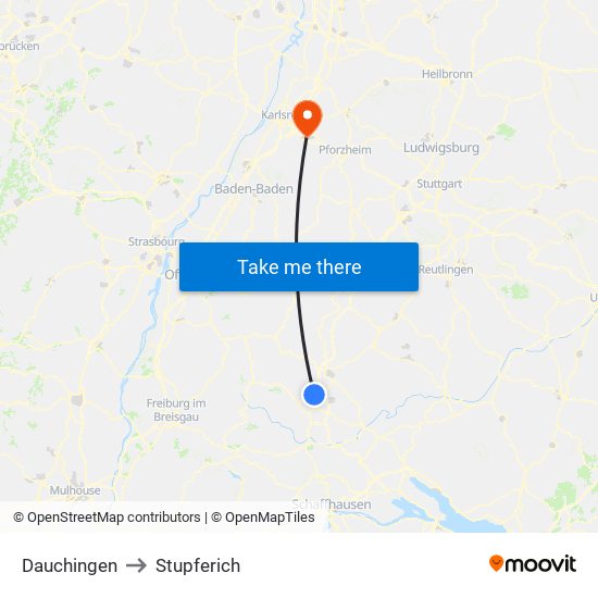 Dauchingen to Stupferich map