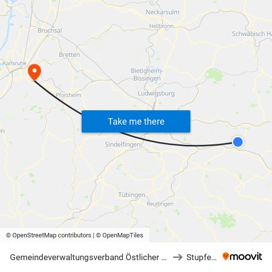 Gemeindeverwaltungsverband Östlicher Schurwald to Stupferich map