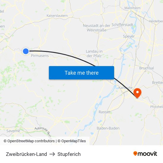 Zweibrücken-Land to Stupferich map