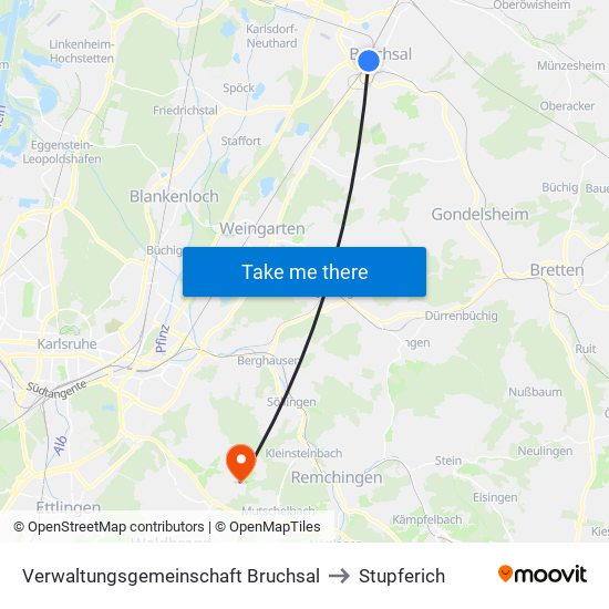 Verwaltungsgemeinschaft Bruchsal to Stupferich map
