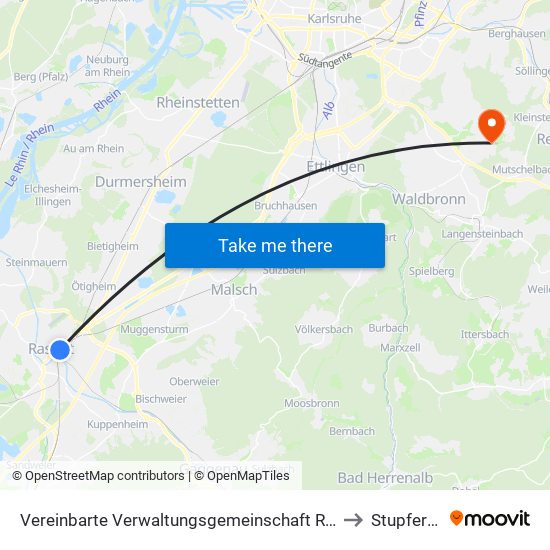 Vereinbarte Verwaltungsgemeinschaft Rastatt to Stupferich map