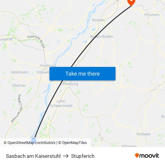 Sasbach am Kaiserstuhl to Stupferich map