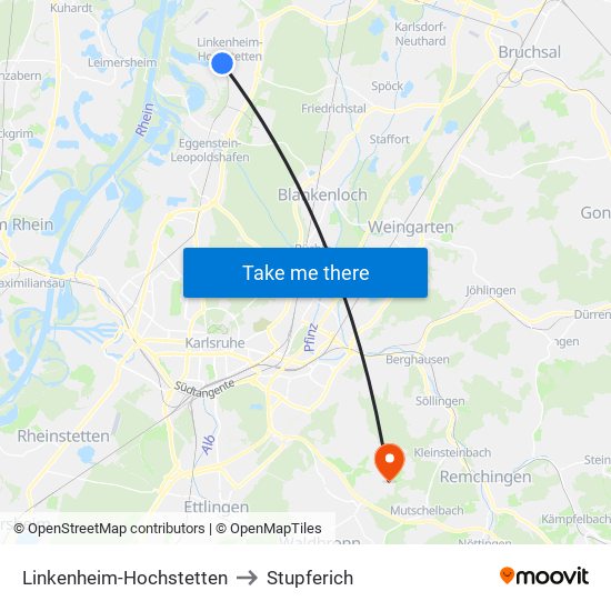 Linkenheim-Hochstetten to Stupferich map