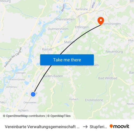 Vereinbarte Verwaltungsgemeinschaft Bühl to Stupferich map