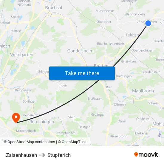 Zaisenhausen to Stupferich map