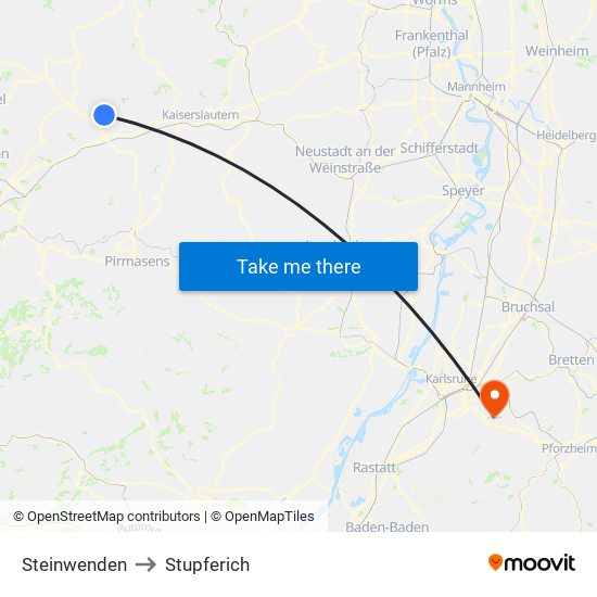 Steinwenden to Stupferich map