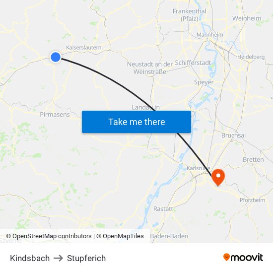 Kindsbach to Stupferich map