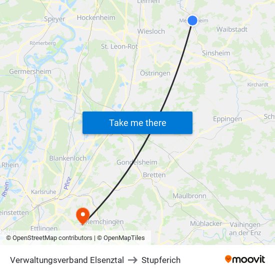 Verwaltungsverband Elsenztal to Stupferich map