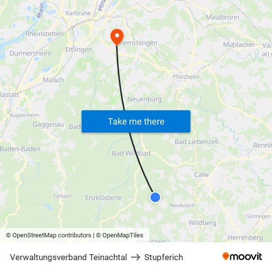 Verwaltungsverband Teinachtal to Stupferich map