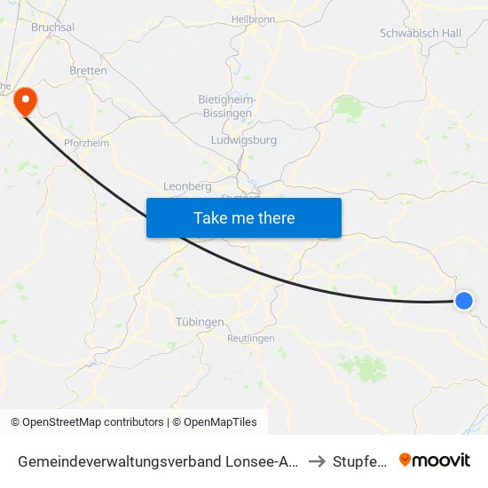 Gemeindeverwaltungsverband Lonsee-Amstetten to Stupferich map