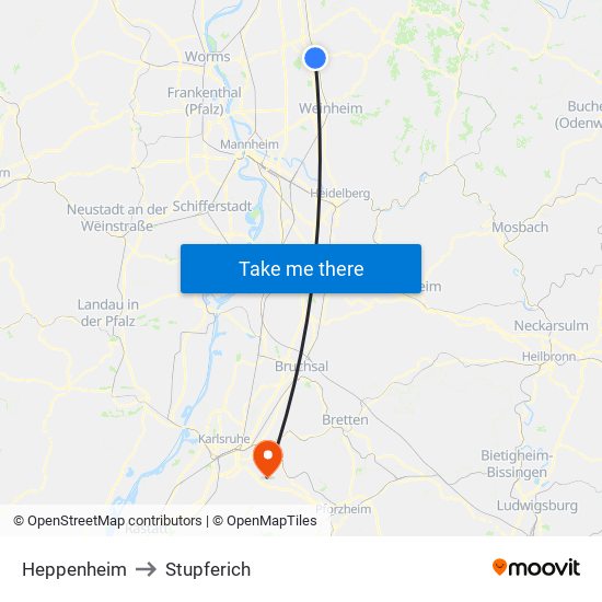 Heppenheim to Stupferich map
