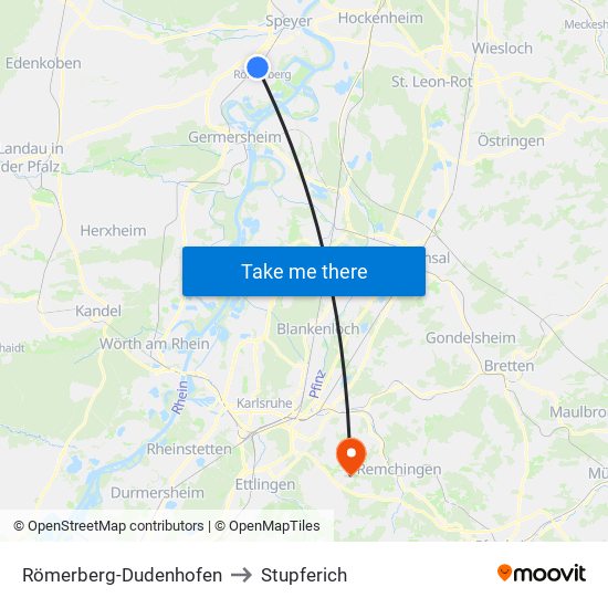 Römerberg-Dudenhofen to Stupferich map