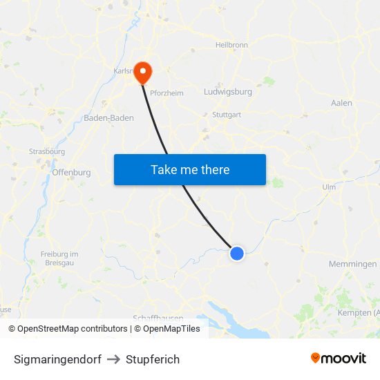 Sigmaringendorf to Stupferich map