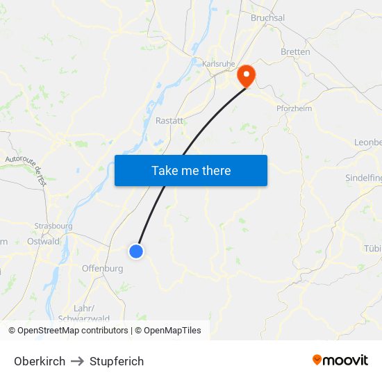 Oberkirch to Stupferich map