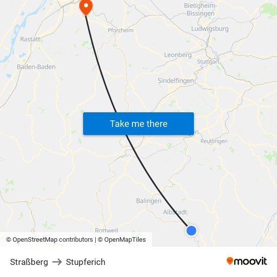 Straßberg to Stupferich map