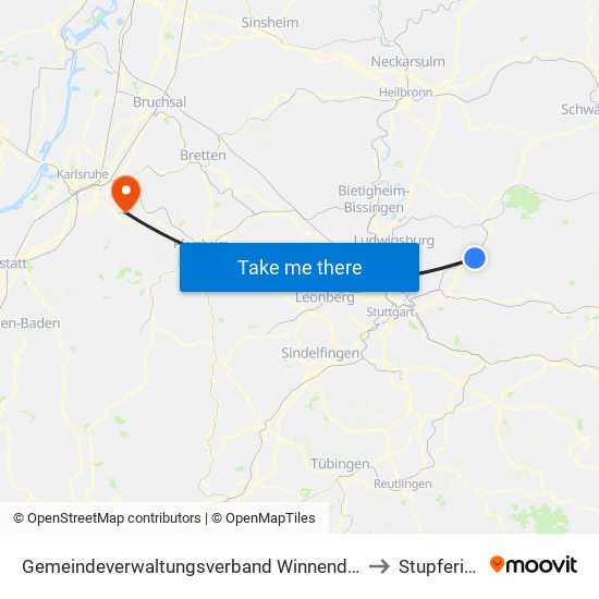 Gemeindeverwaltungsverband Winnenden to Stupferich map