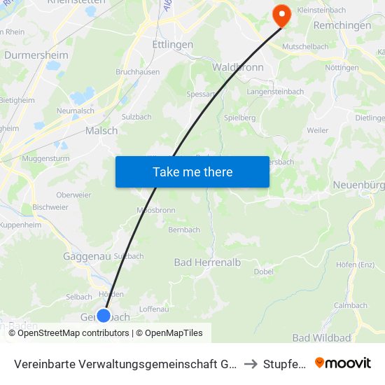 Vereinbarte Verwaltungsgemeinschaft Gernsbach to Stupferich map