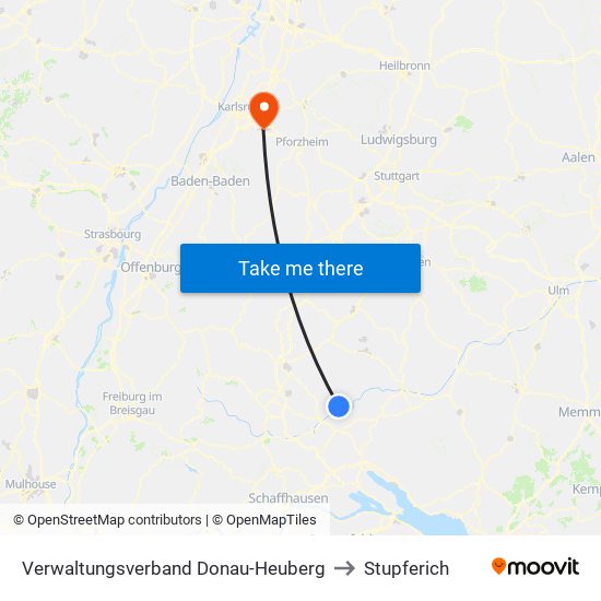 Verwaltungsverband Donau-Heuberg to Stupferich map