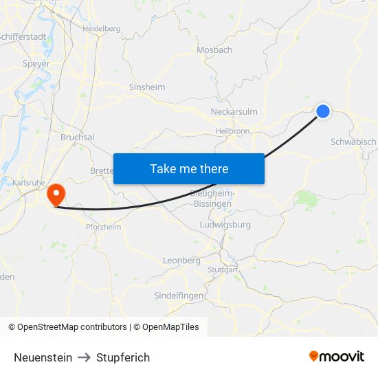 Neuenstein to Stupferich map