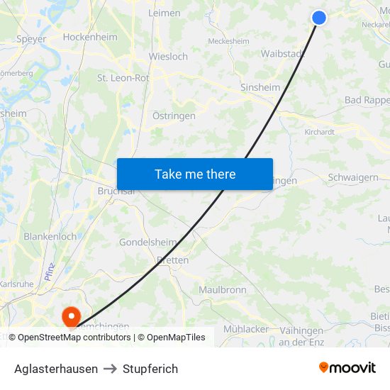 Aglasterhausen to Stupferich map
