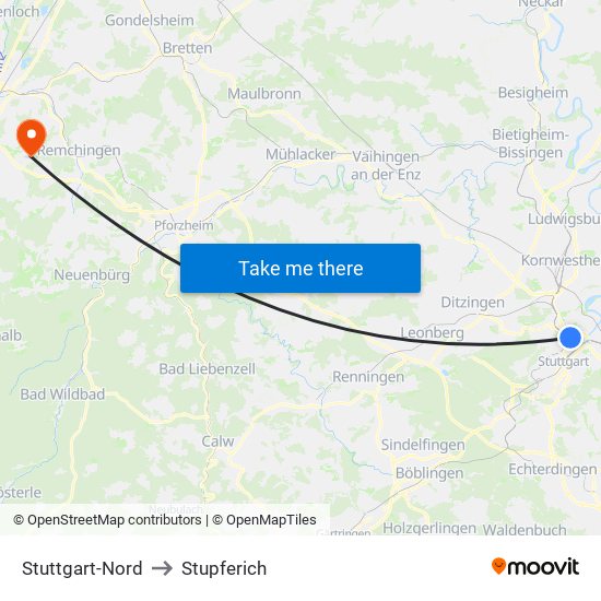 Stuttgart-Nord to Stupferich map