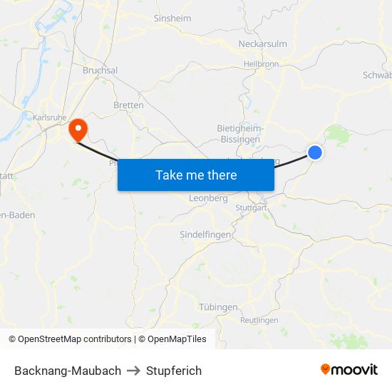 Backnang-Maubach to Stupferich map
