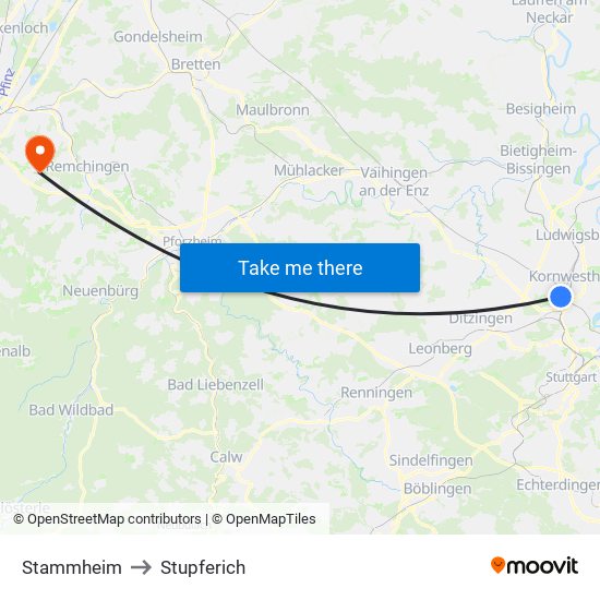 Stammheim to Stupferich map