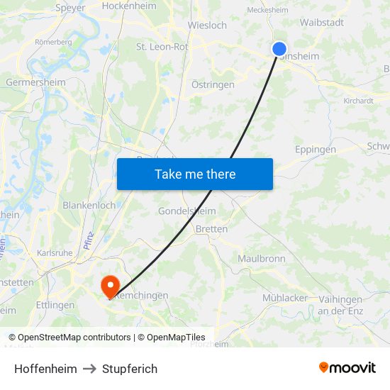 Hoffenheim to Stupferich map