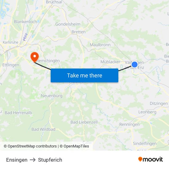 Ensingen to Stupferich map