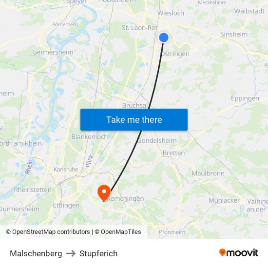 Malschenberg to Stupferich map