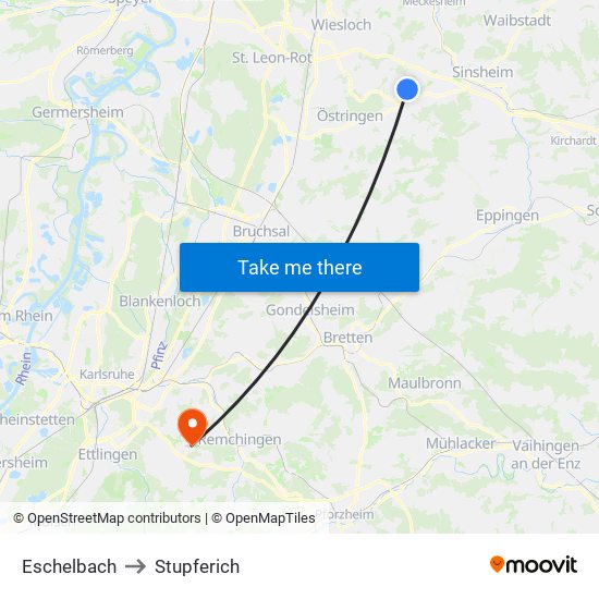 Eschelbach to Stupferich map