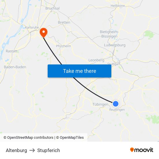 Altenburg to Stupferich map