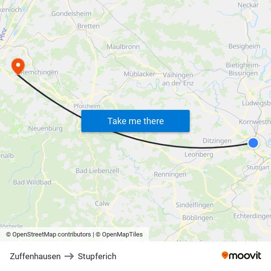 Zuffenhausen to Stupferich map